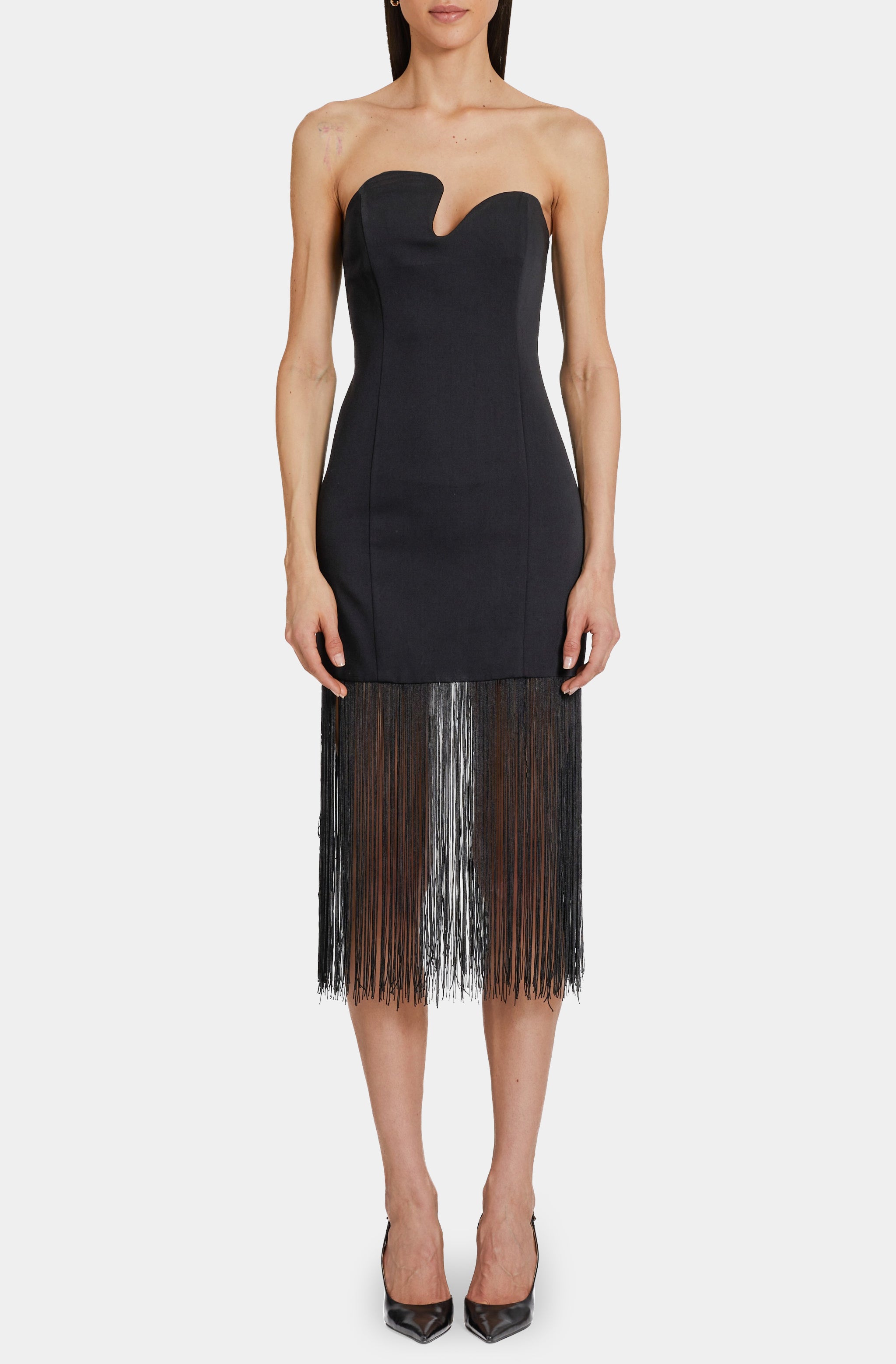 Strapless Puzzle Dress with Fringe