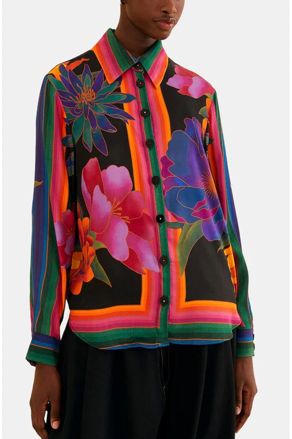 Flower Season Black Scarf Shirt