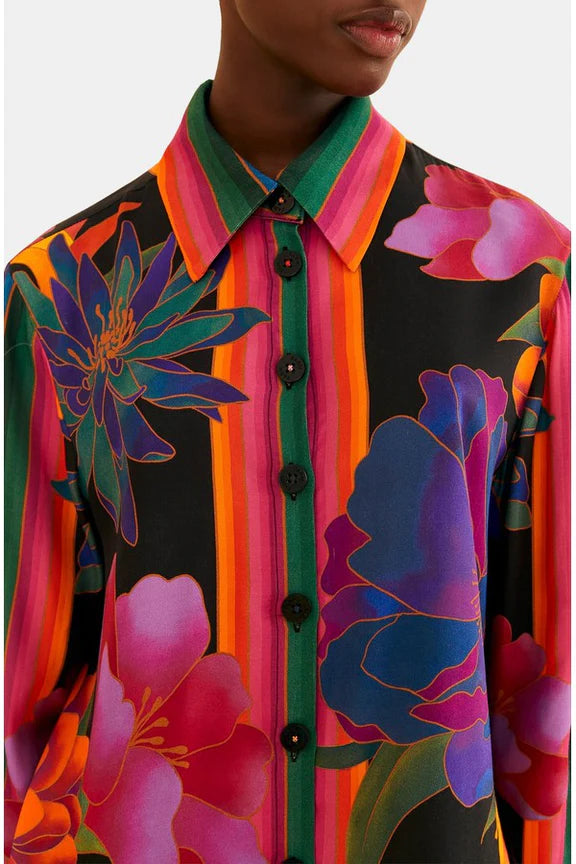 Flower Season Black Scarf Shirt