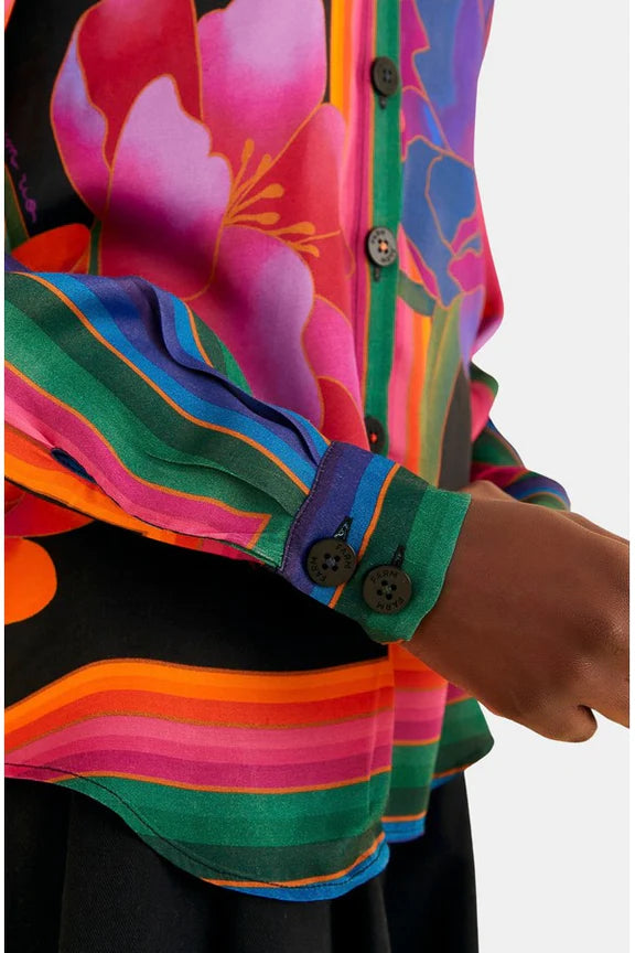Flower Season Black Scarf Shirt
