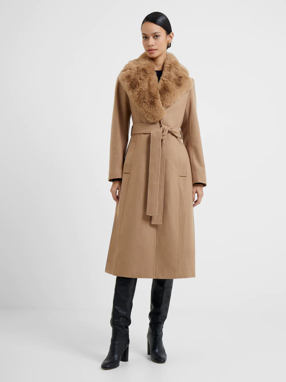Favan Felt Faux Fur Long Coat
