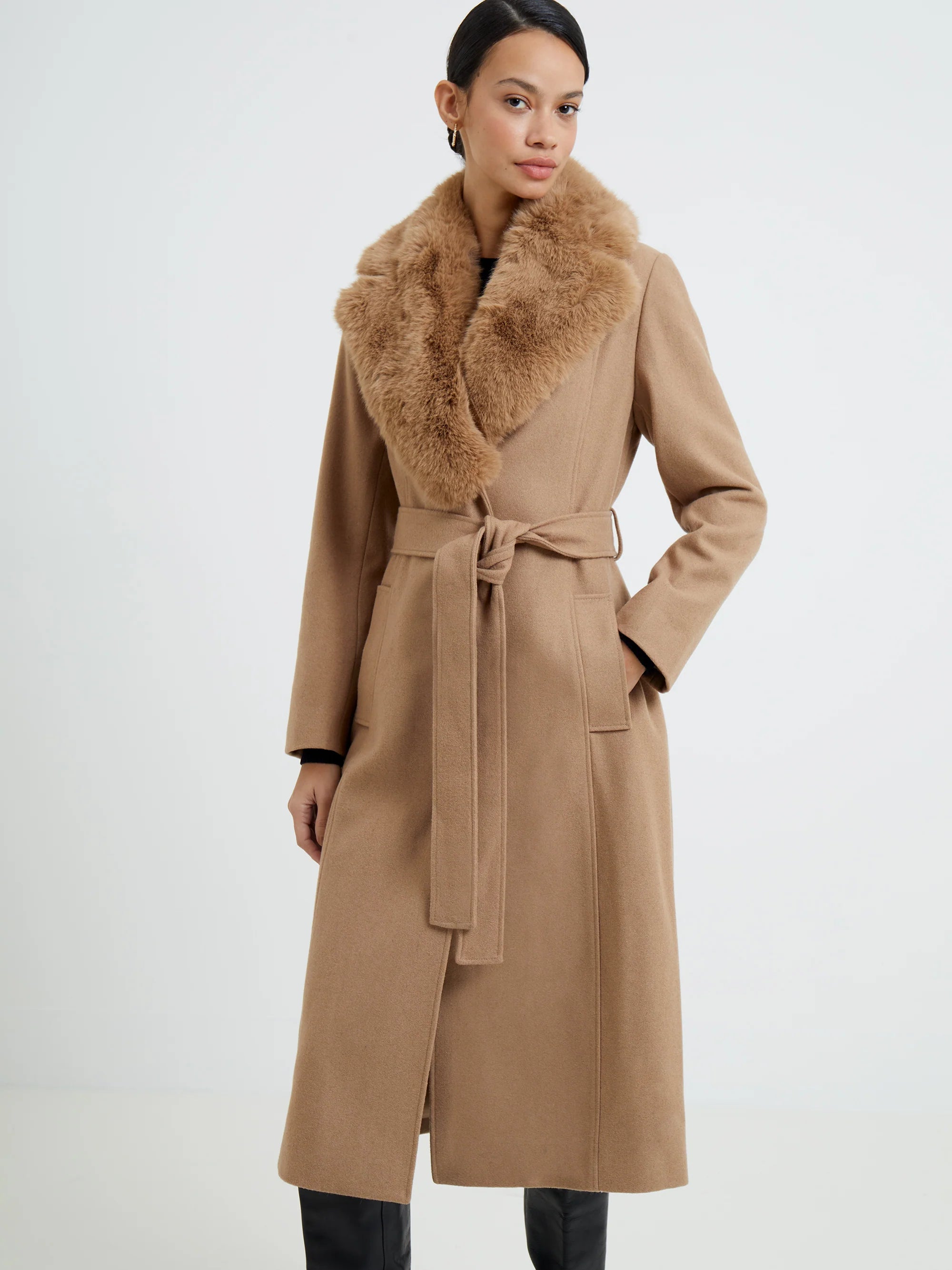 Favan Felt Faux Fur Long Coat