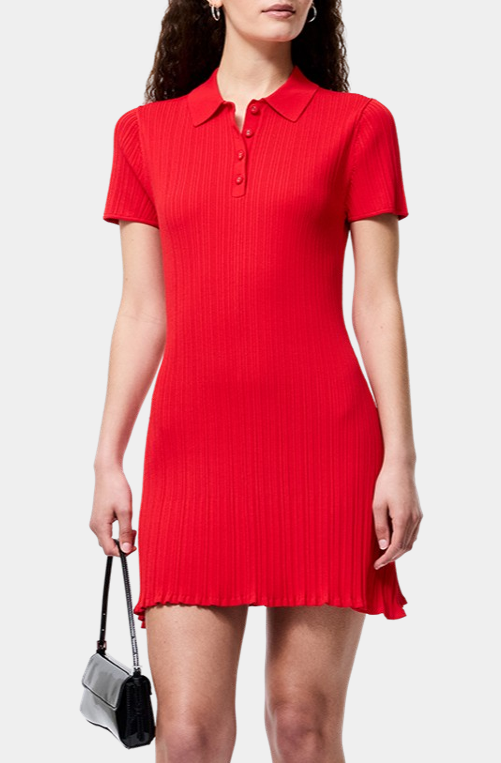 Crinkle Knit Short Sleeve Collared Mini Dress