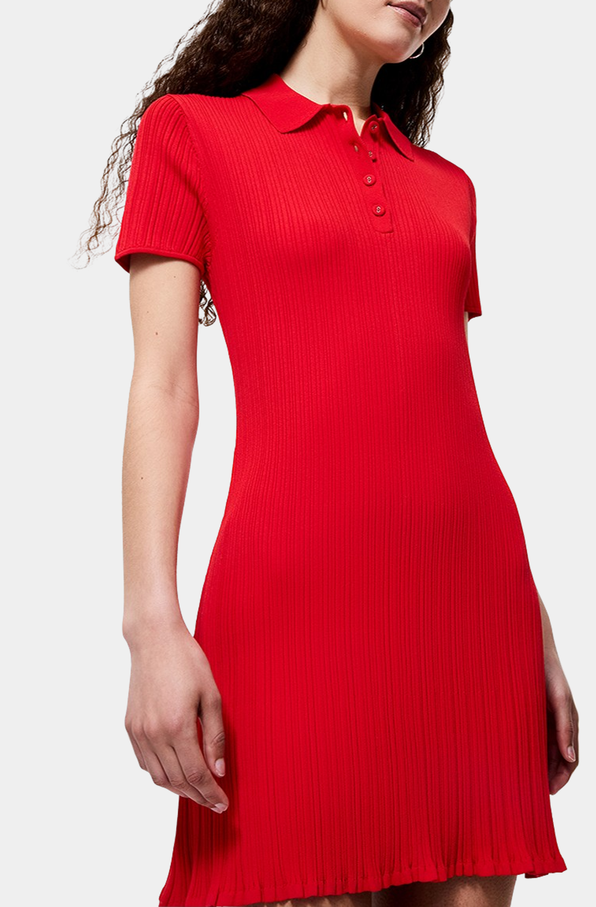 Crinkle Knit Short Sleeve Collared Mini Dress