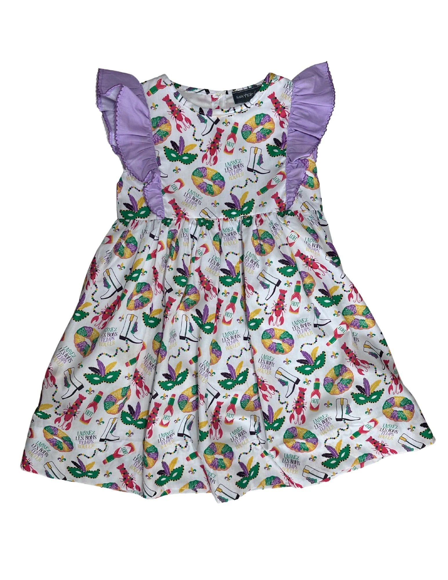 Mardi Gras Toddler Girl Ruffle Sleeve Dress
