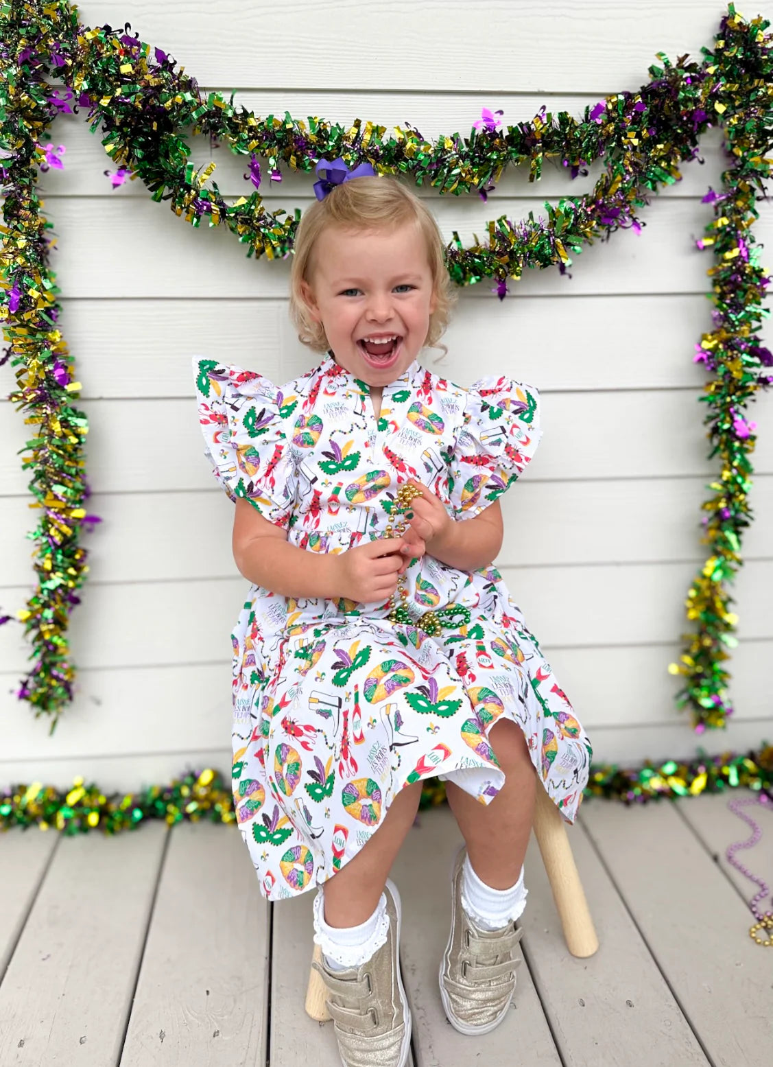 Mardi Gras Toddler Girl V-Neck Dress