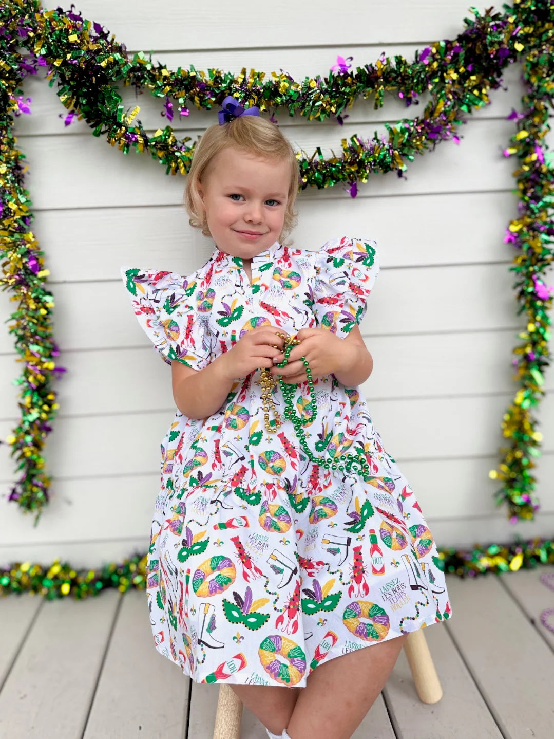 Mardi Gras Toddler Girl V-Neck Dress