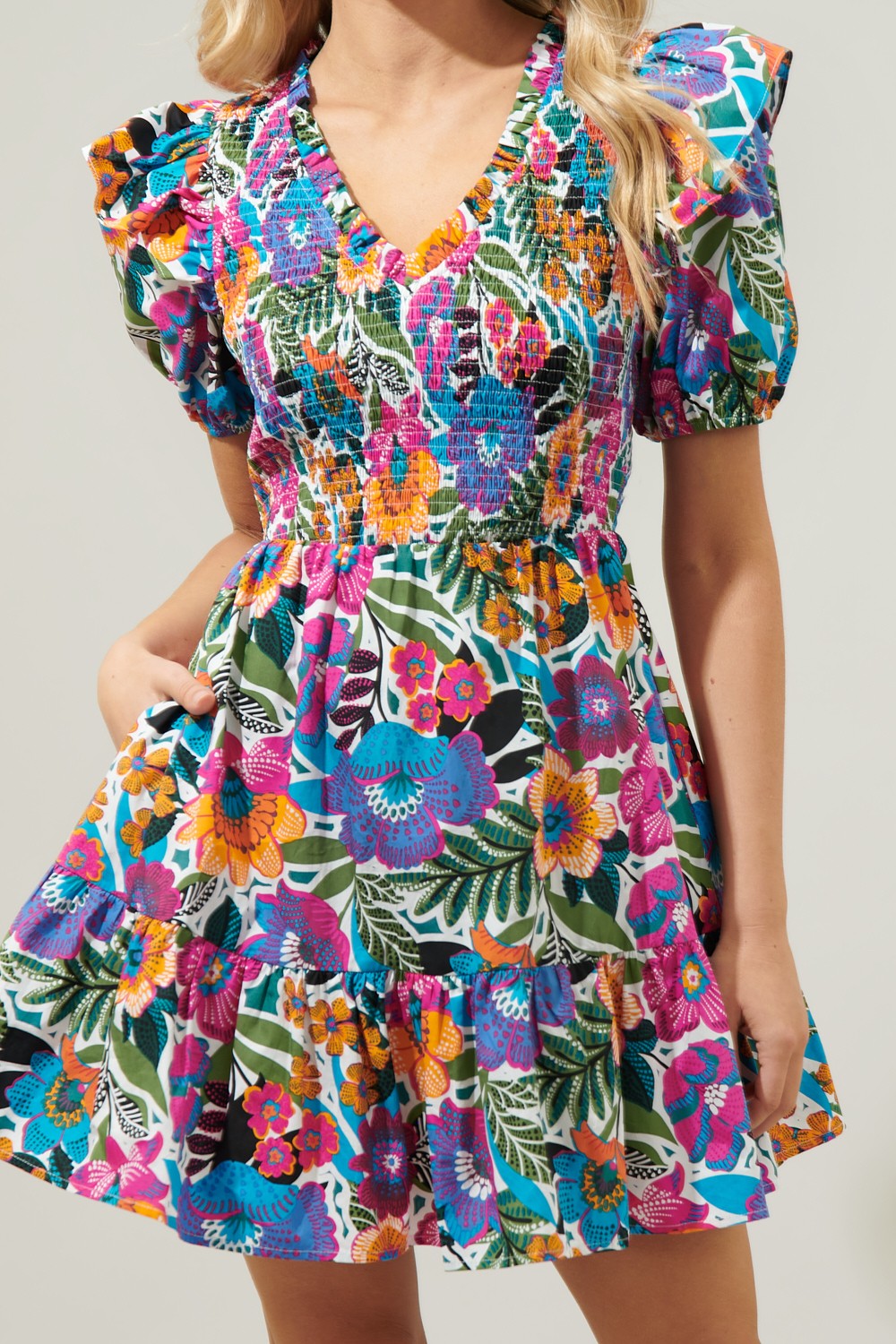 Santa Elena Smocked Mini Dress