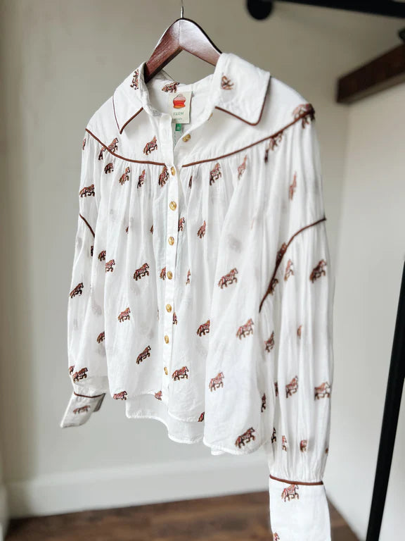 Embroidered Horses Voluminous Top