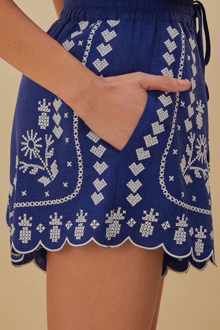 Navy Blue Embroidered Shorts