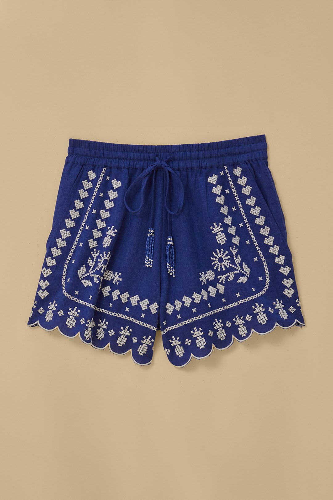 Navy Blue Embroidered Shorts