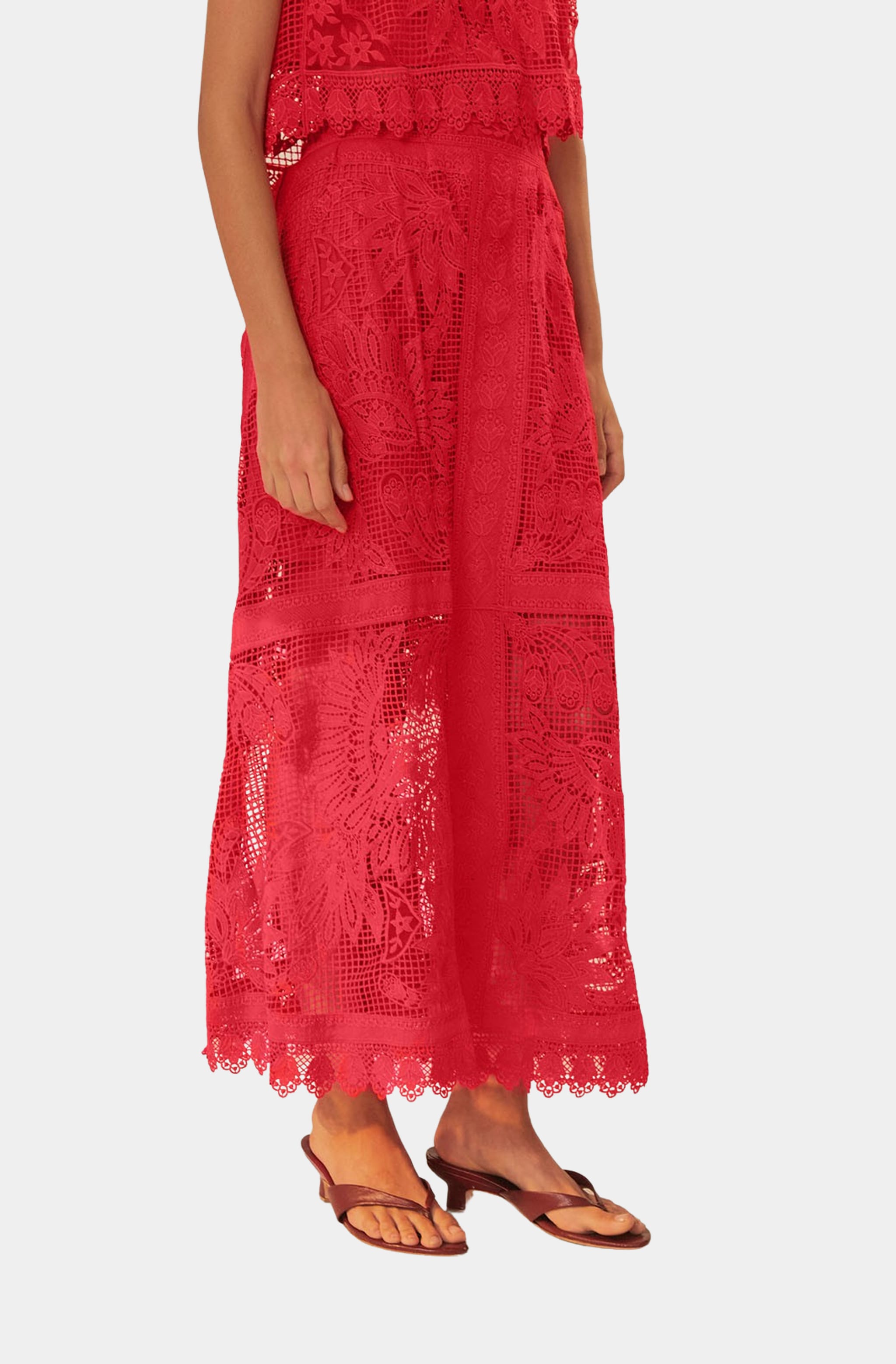 Red Toucan Guipure Midi Skirt