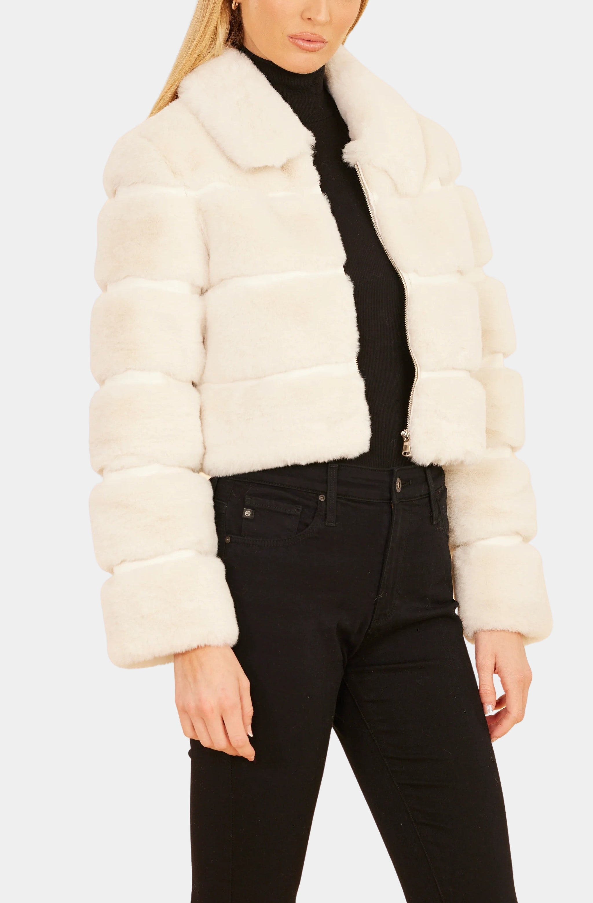 Paneled Faux Fur Vegan Leather Cropped Jacket