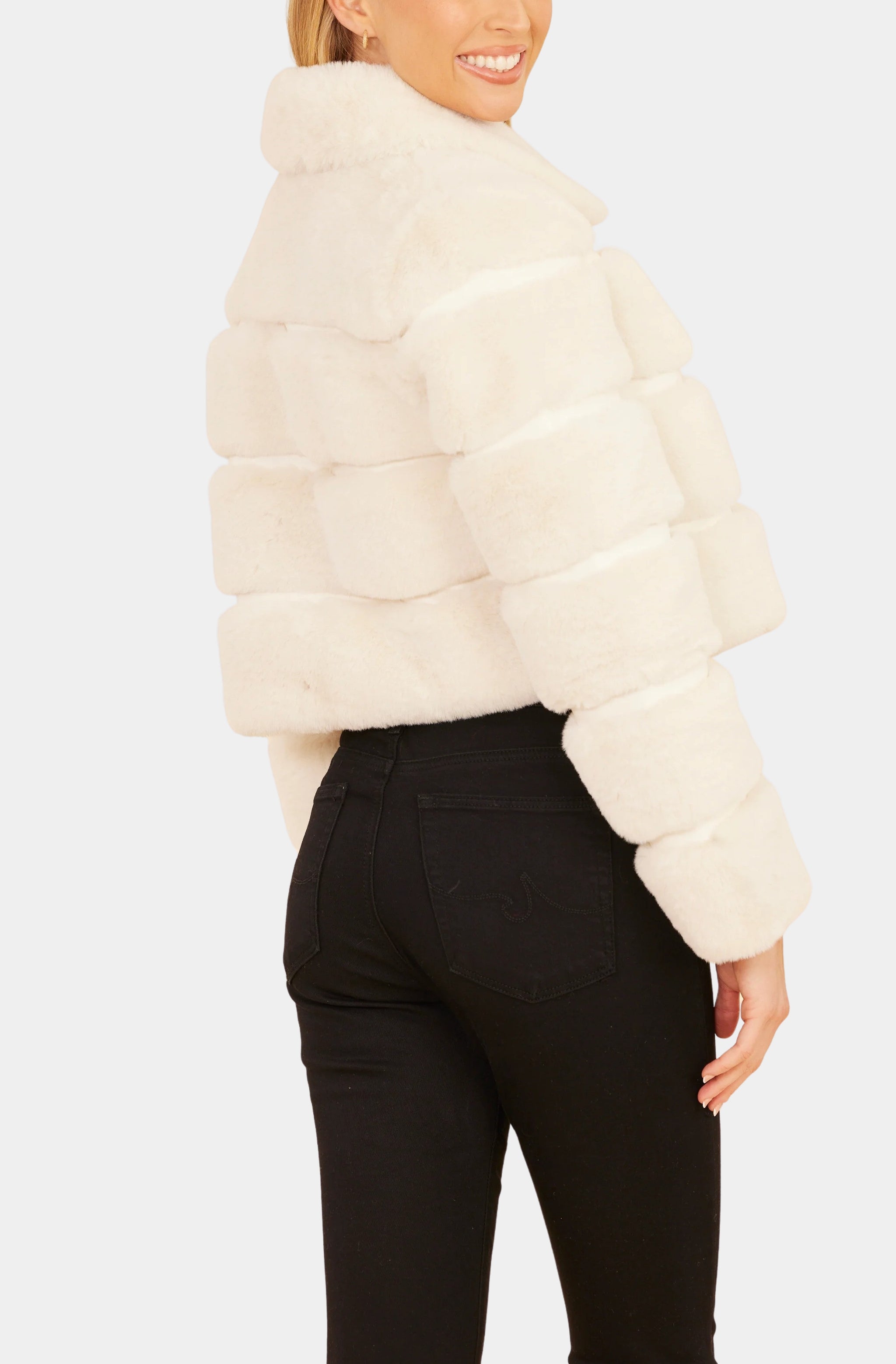 Paneled Faux Fur Vegan Leather Cropped Jacket