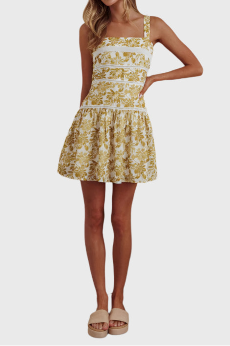 Square Neck Floral Mini Dress