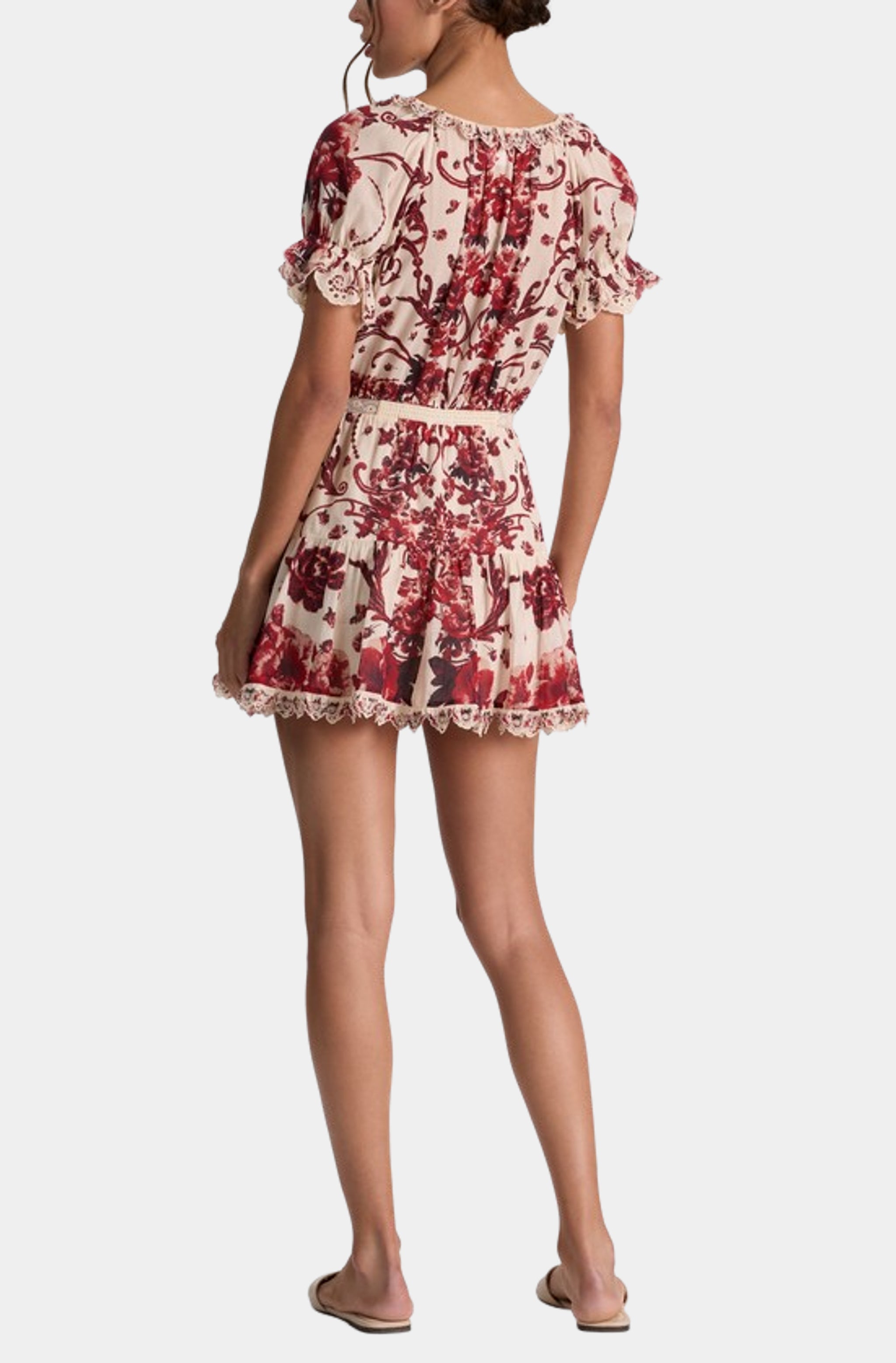 Mclaine Embroidered Puff Sleeve Button Down Tiered Mini Dress