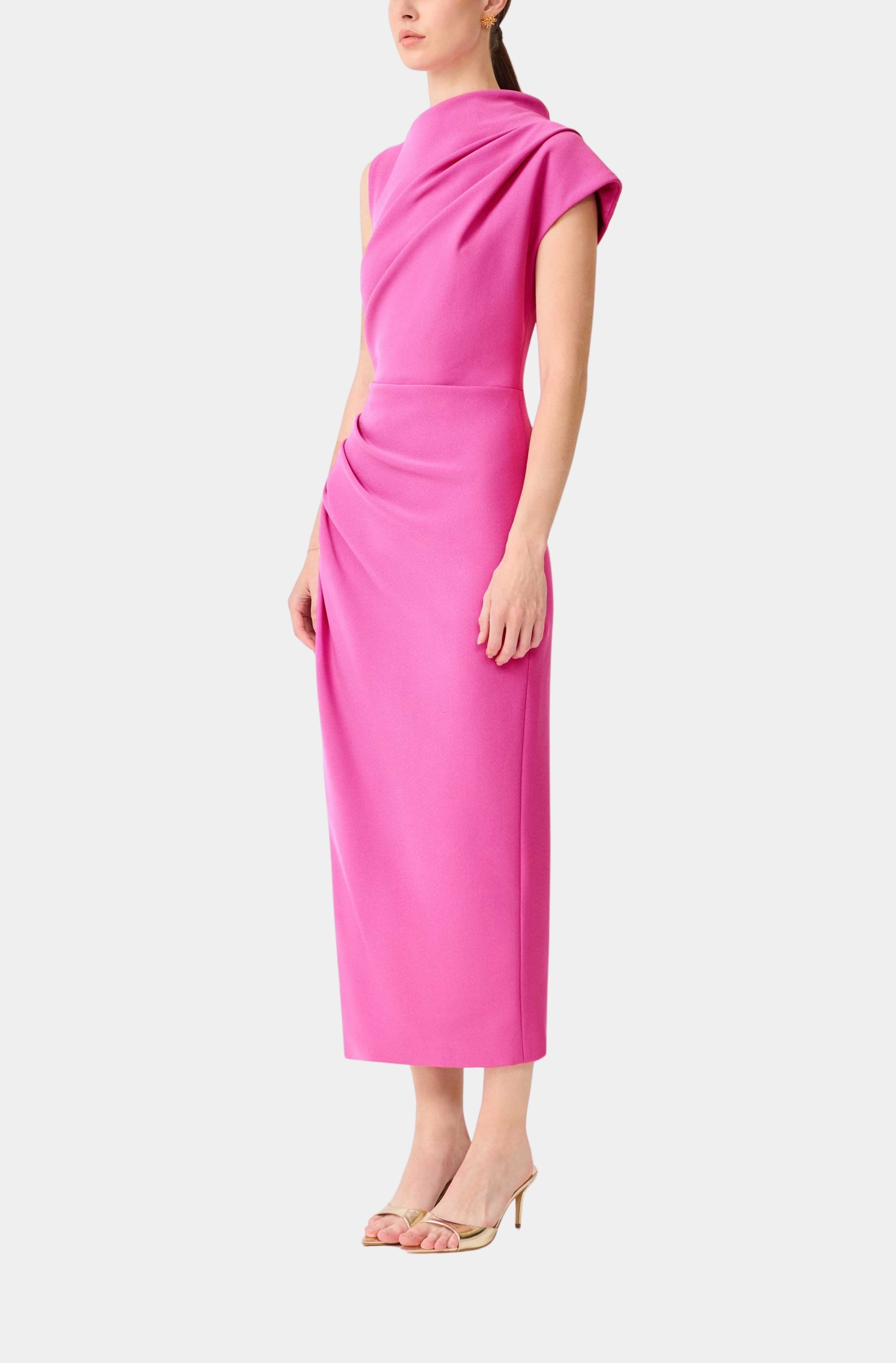 Chantal Asymmetrical Midi Dress In Pink