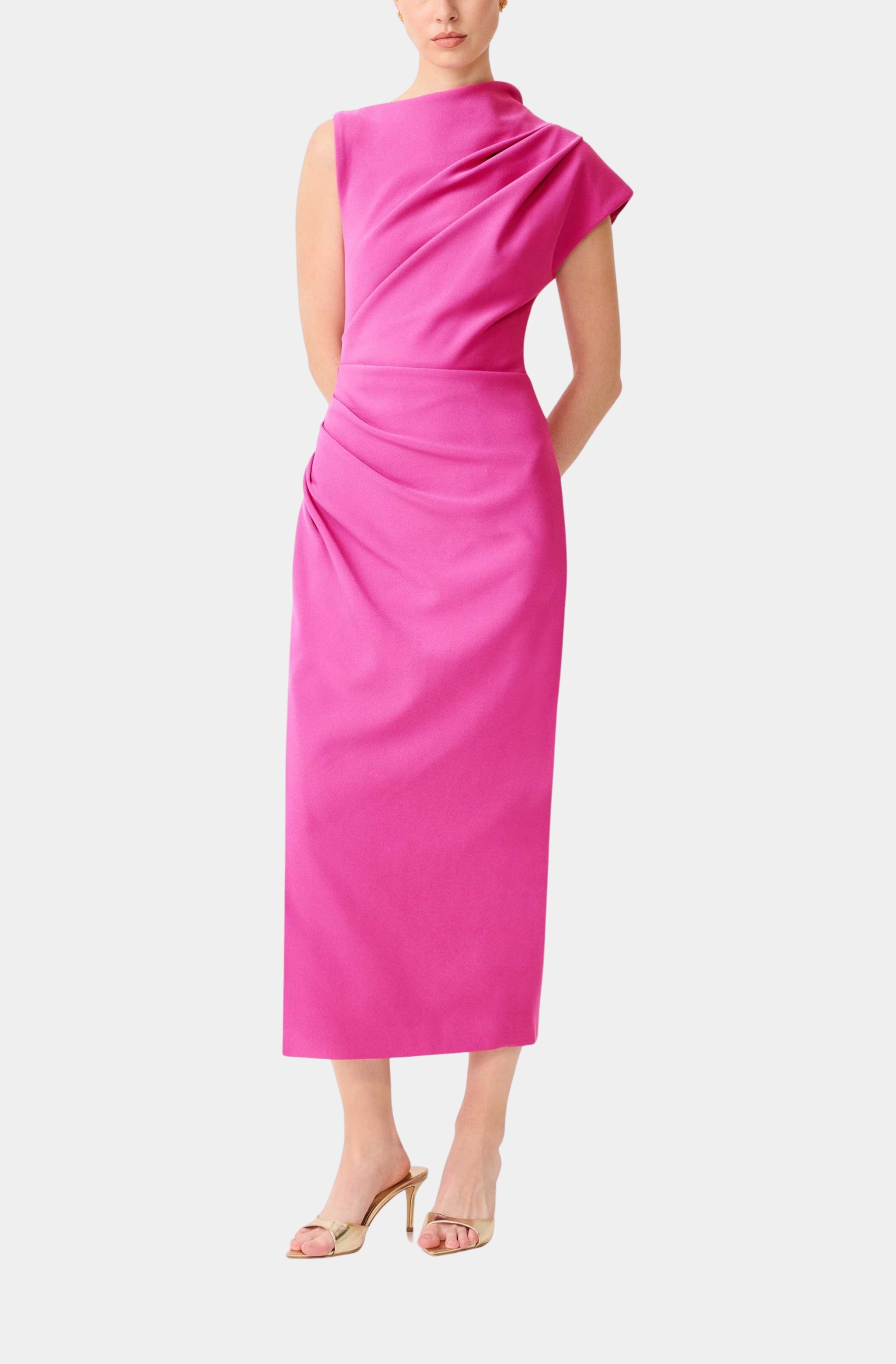 Chantal Asymmetrical Midi Dress In Pink