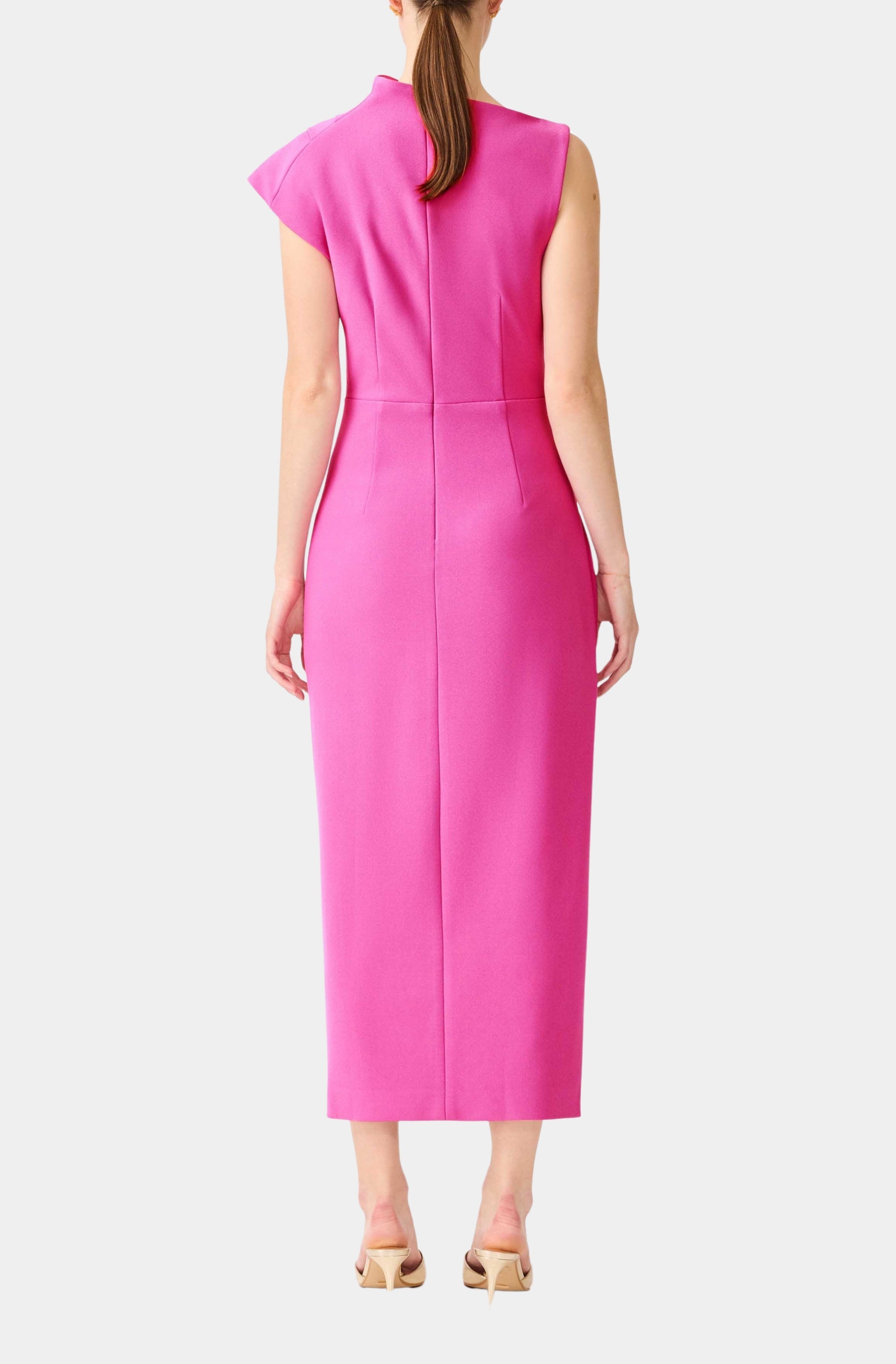 Chantal Asymmetrical Midi Dress In Pink