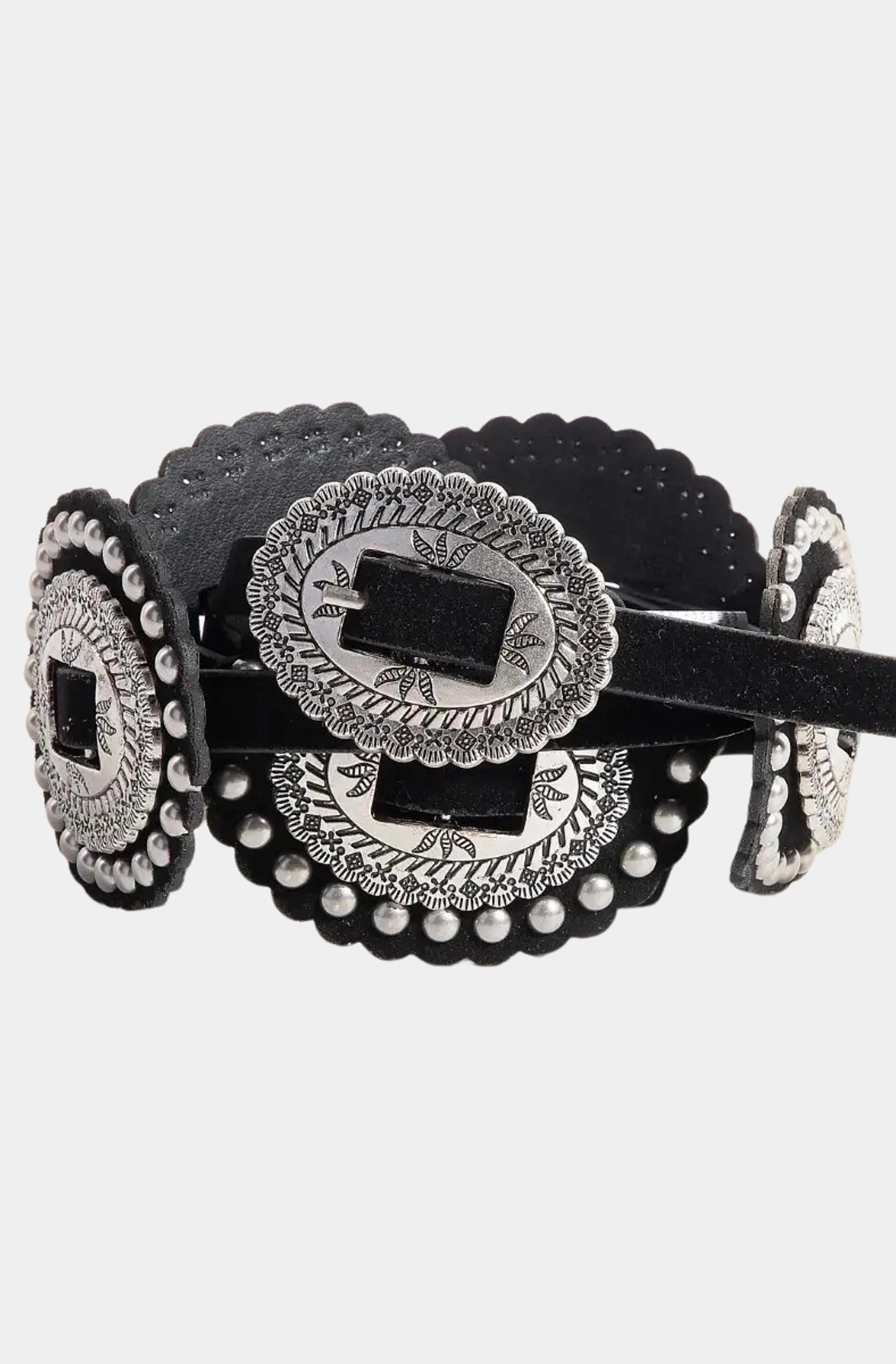 Intricate Western Concho Vegan Leather Belt